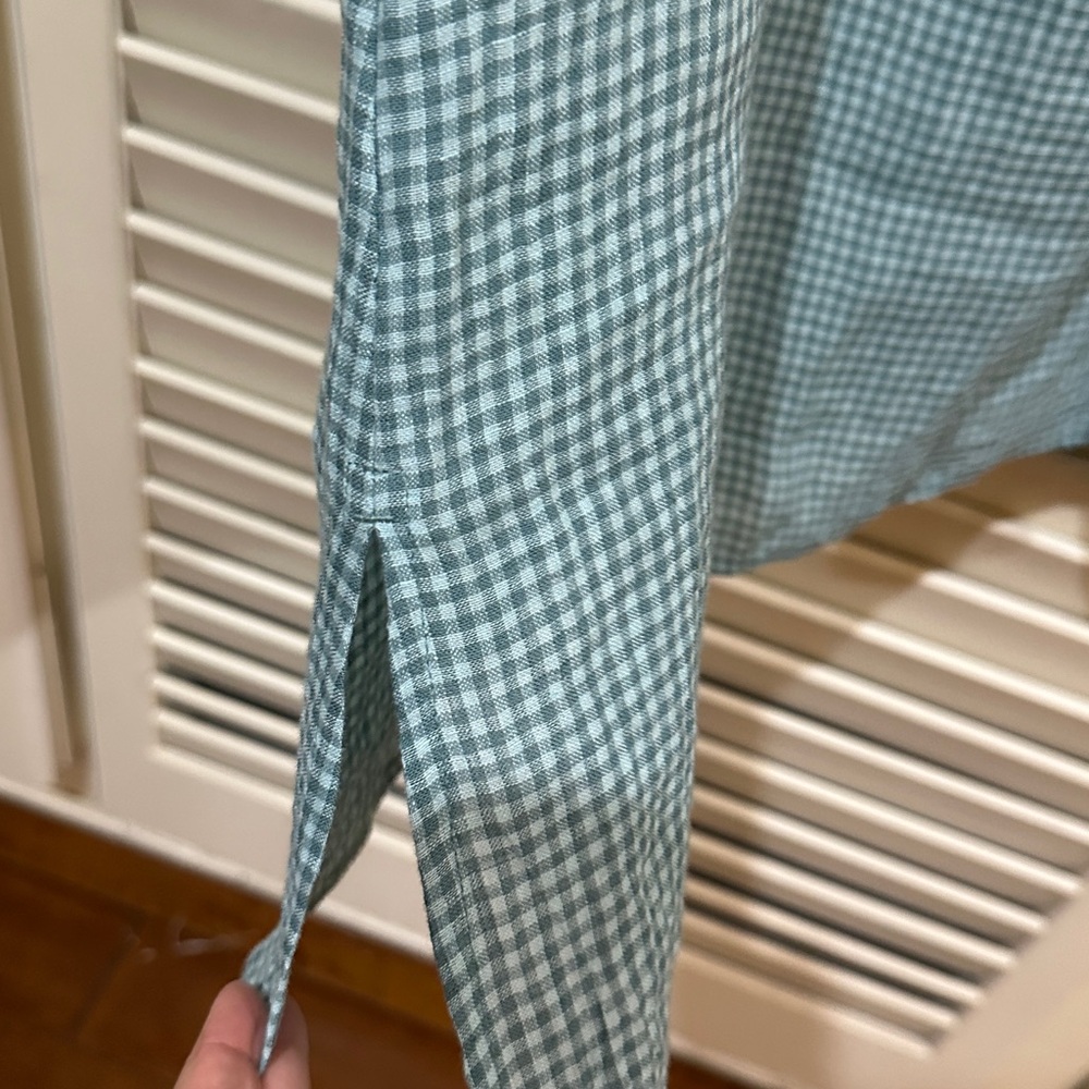 Eileen Fisher Sleeveless Button-Front Gingham Midi Dress in Teal Blue. Size xs - Picture 3 of 7